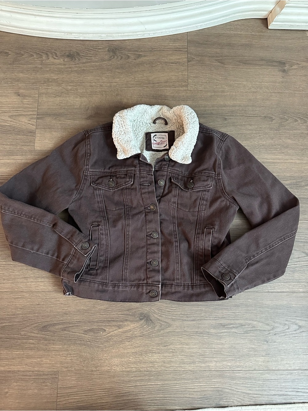 Stoosh Vintage Denim - Brown Jean Jacket with White Sherpa Collar